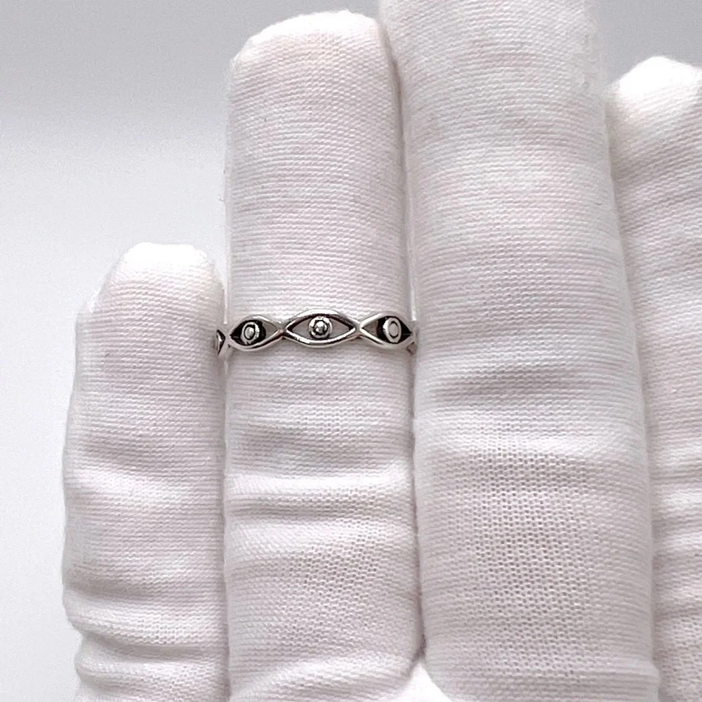 .925 Sterling Silver Evil Eye Band Ring
